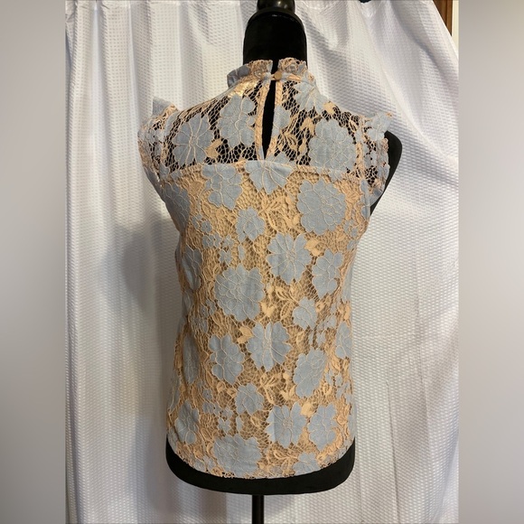 Monteau Blue & Tan Lace Tank Top Size Small - Picture 3 of 5